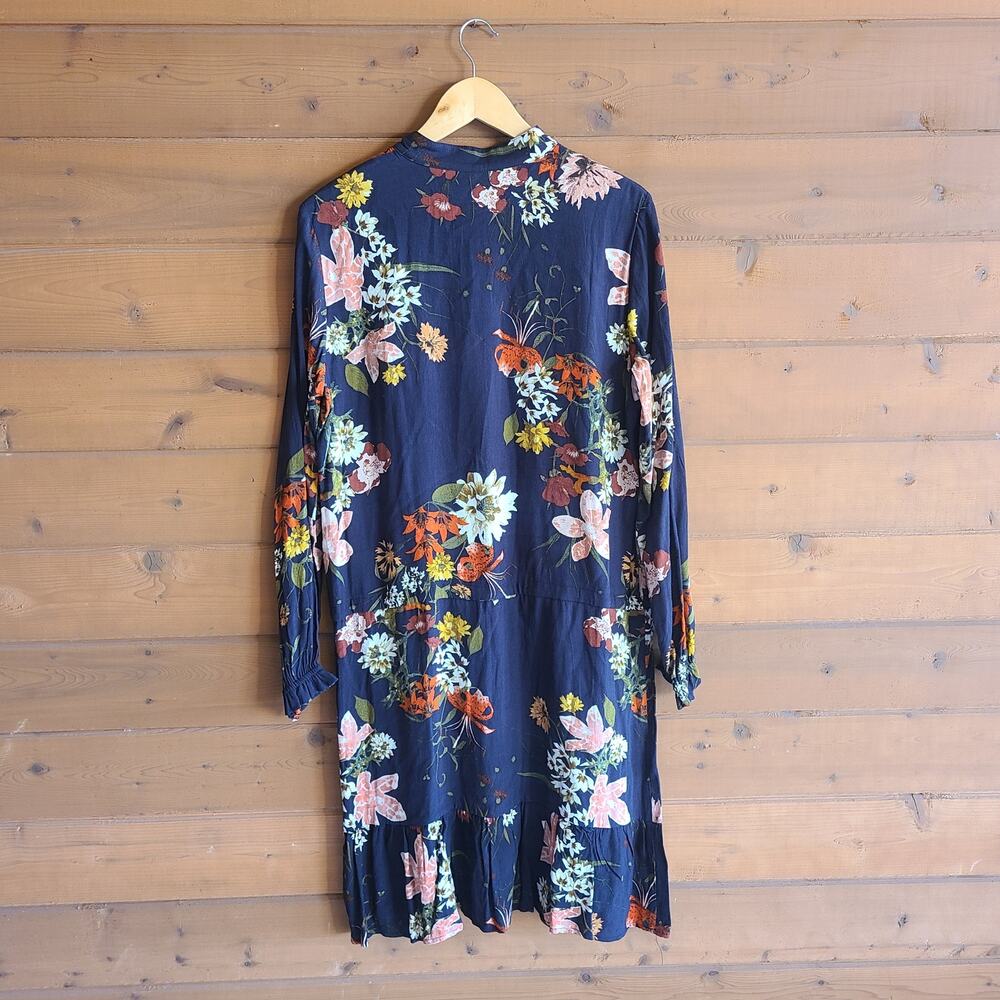 Gestuz Anthropologie Dress Cally Floral NWT Black Long Sleeve 10 Vneck Boho Prep - Picture 4 of 8